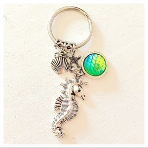 Personalized Seahorse Sea Green Silver Keychain